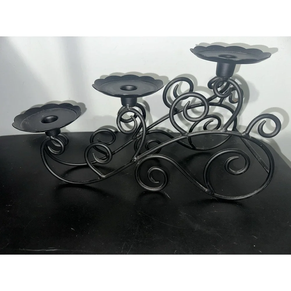 PartyLite Metal Scroll 3-Arm Taper Candle Freestanding Candelabra
